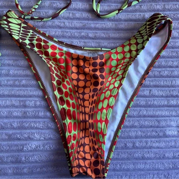 SHEIN 4-Piece Retro Print Bikini Set w/ Skirt & Headscarf 🌿🧡 Barely Worn - Picture 4 of 8